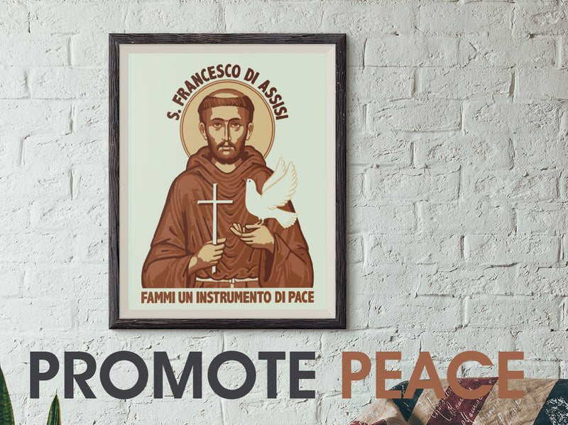 Wall art print home decor from our Catholic Collection with a drawing of Saint Francis and part of the Saint Francis prayer