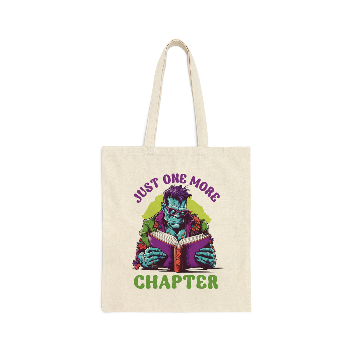 Just One More Chapter Frankenstein Tote | Halloween Book Bag | Book Lover Tote Bag | Book Lover Gift | Cotton Canvas Tote Bag