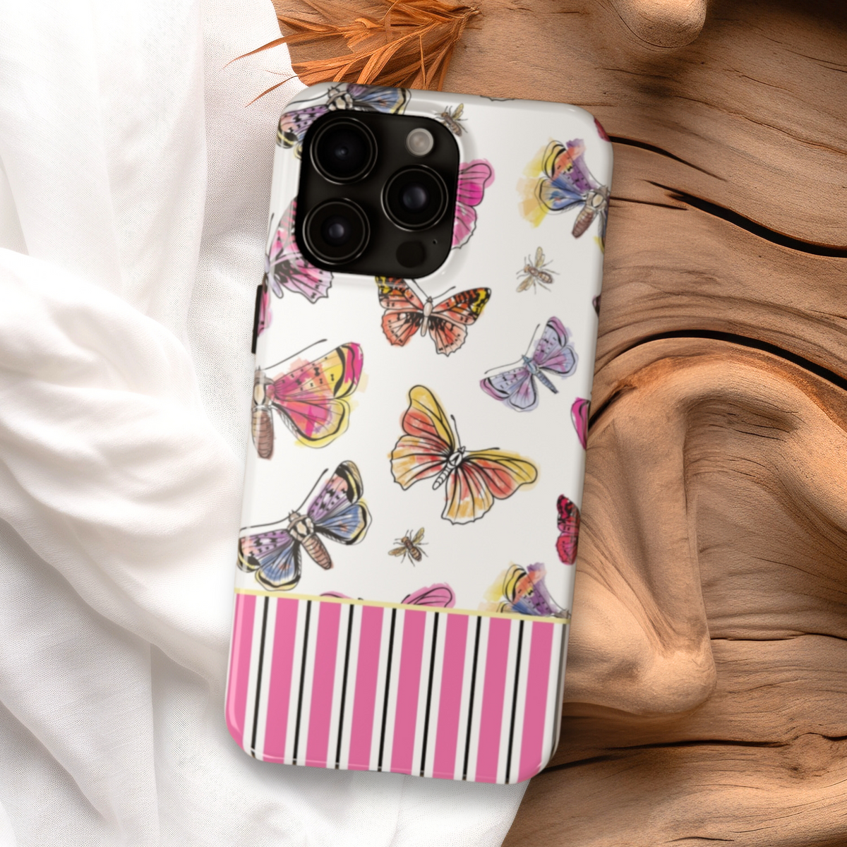 a white phone case with colorful butterflies on it