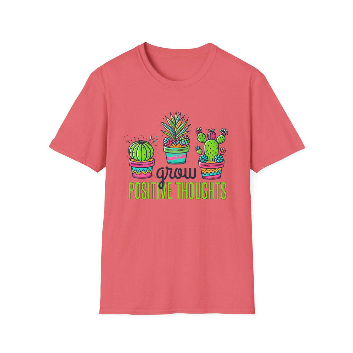 Grow Positive Thoughts Cactus Shirt | Positive School Counselor Shirt | Mindfulness Gift | Mental Health Shirt |  Unisex Soft Style T-Shirt