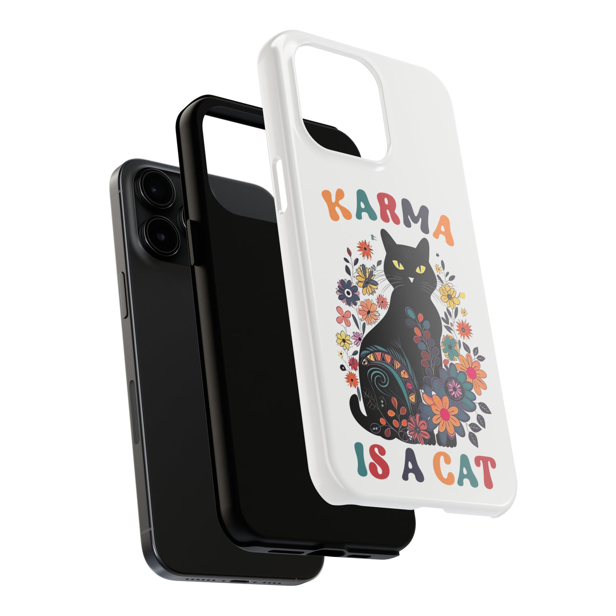Karma Is A Cat iPhone Case | iPhone 15 14 13 12 11 Phone Case | Black Cat Lover Gift | Tough Impact-resistant Phone Case