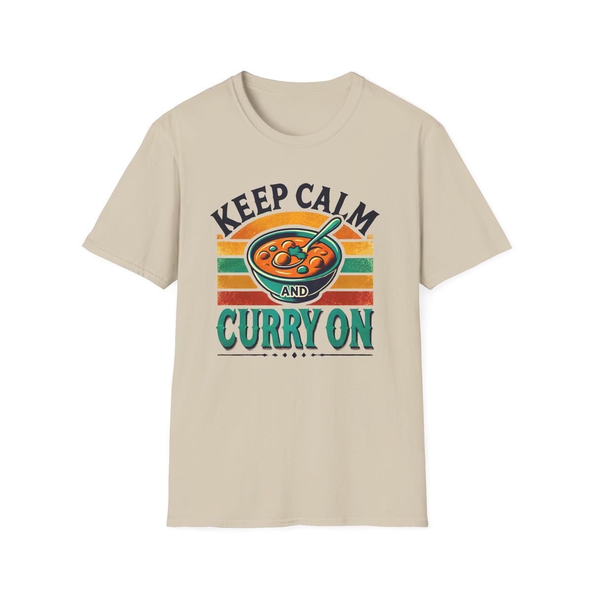 Keep Calm Curry On Indian Funny Foodie Shirt | Indian Food Shirt | Funny Indian Gift | Unisex Soft style T-Shirt