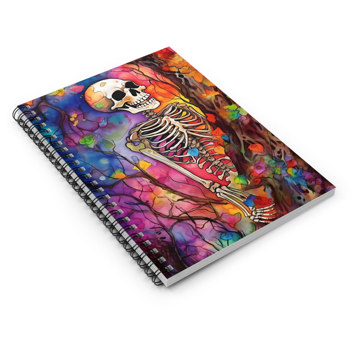 Halloween Skeleton Watercolor Art Journal Notebook | Skeleton Art Gift |  Ruled Line Spiral Notebook