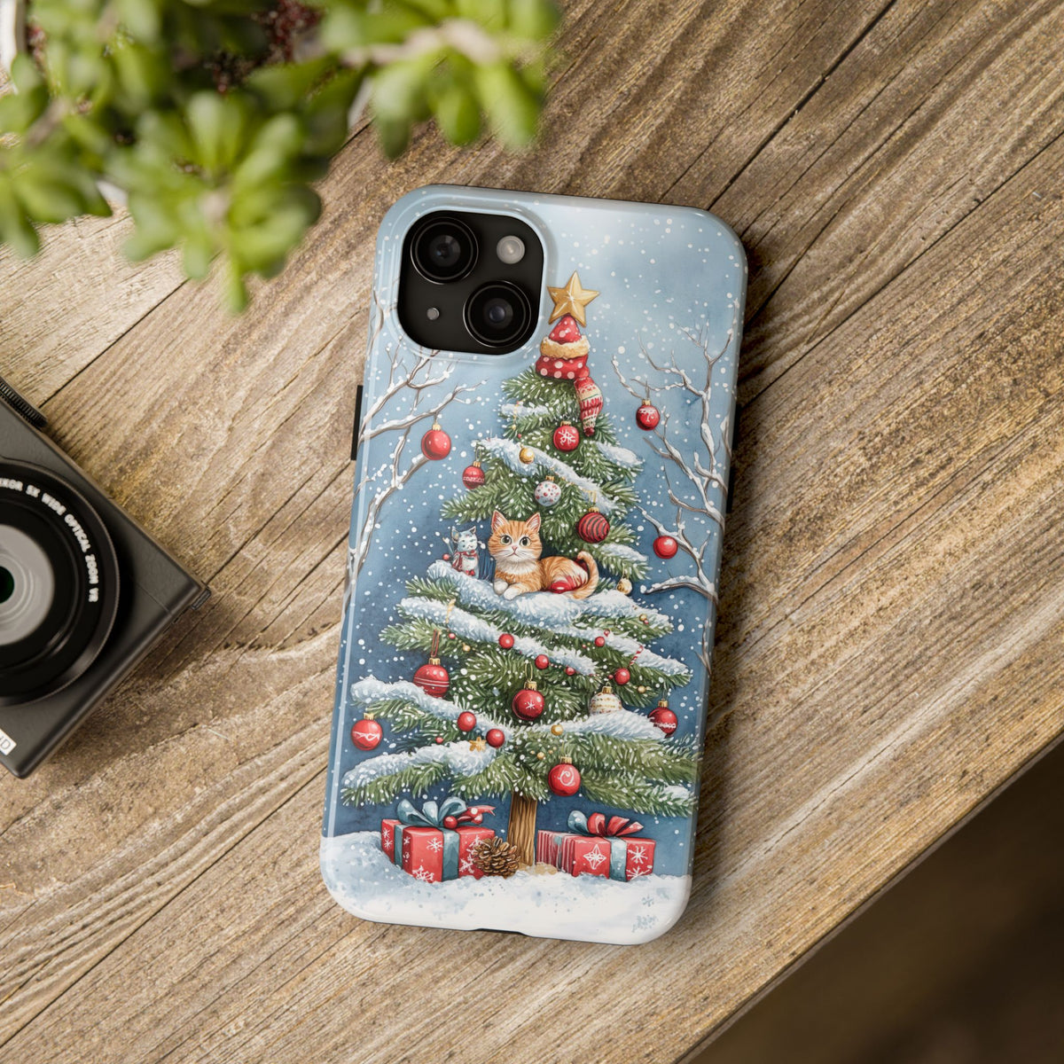 Cute Cat Christmas Tree Phone Case | iPhone 16 15 14 13 Case | Samsung Galaxy S24 S23 S22 S21 Case | Tough Impact-resistant Phone Case