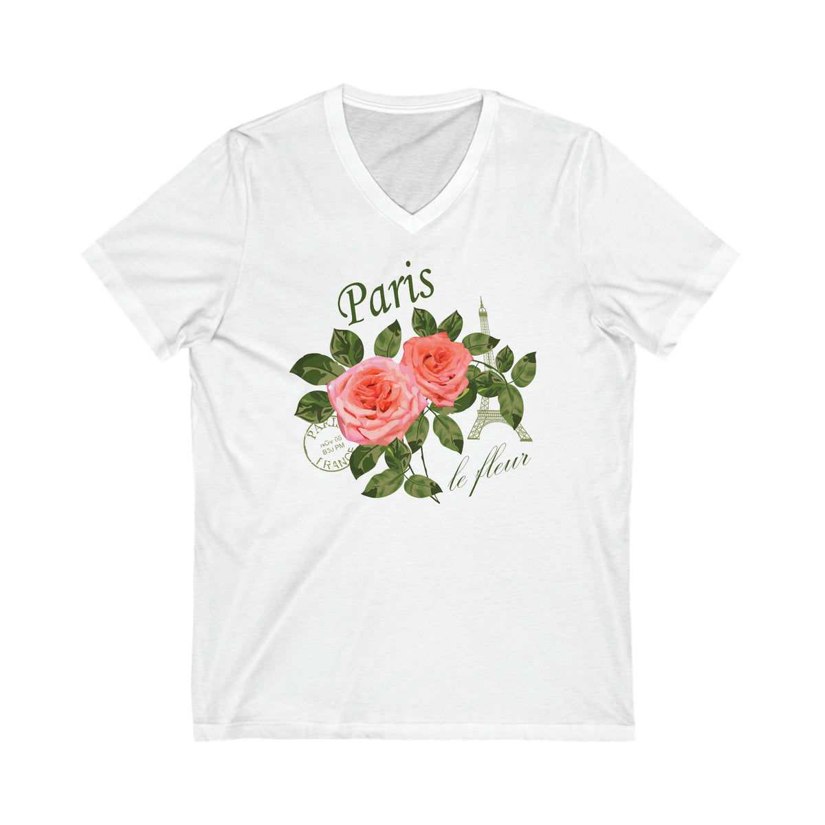 Paris France Vintage Rose Shirt | World Traveler Gardening Gift | Unisex V-neck T-shirt