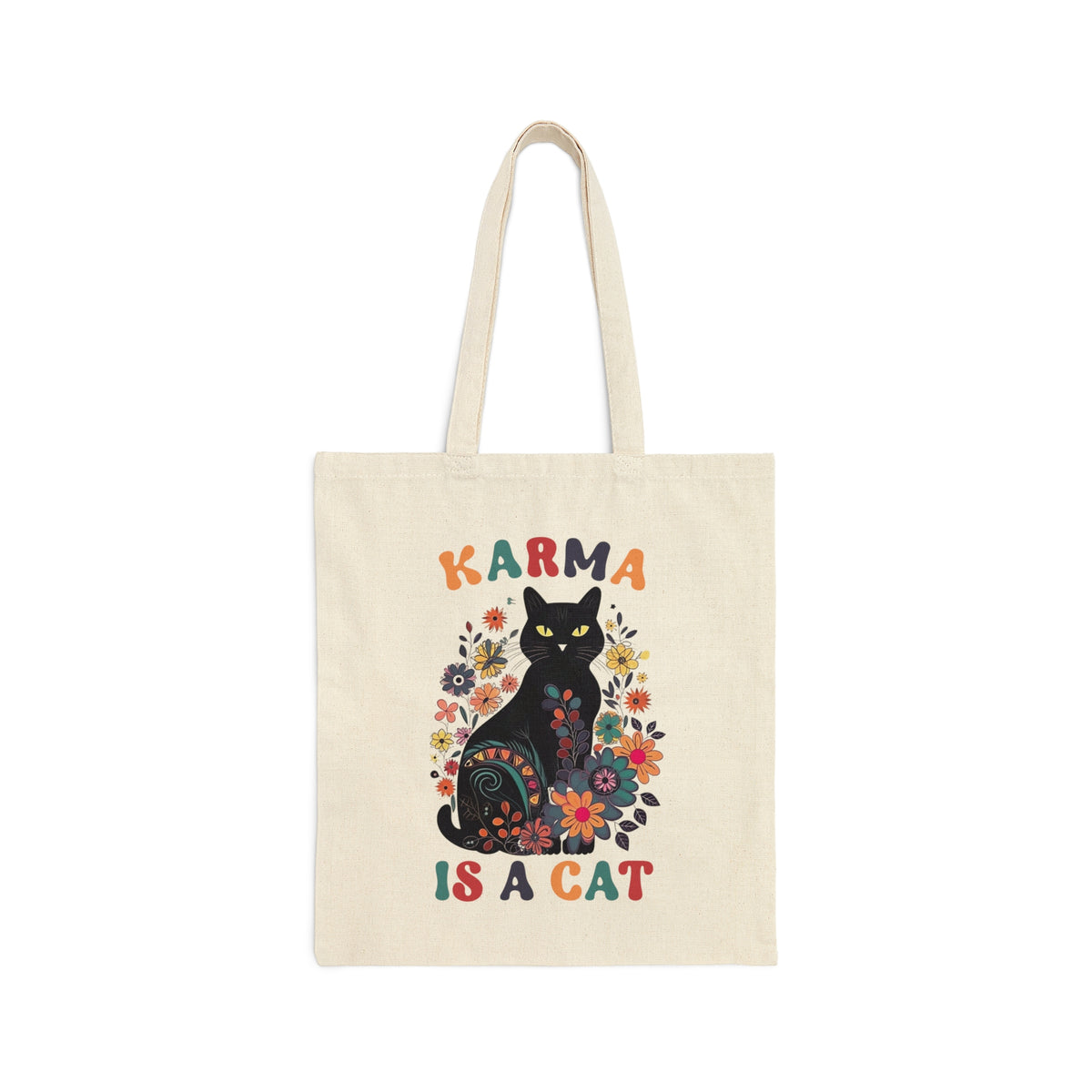 Karma Is a Cat Tote Bag | Funny Cat Shirt | Karma Bag | Mystical Tote | Black Cat Lover Gift | Cotton Canvas Tote Bag