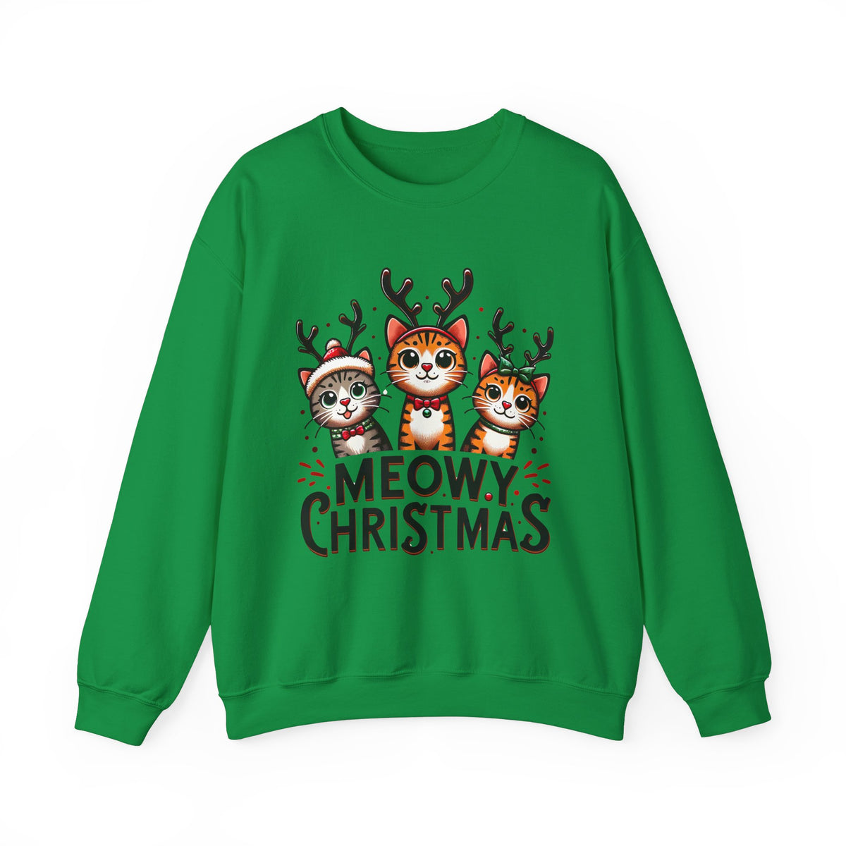 Meowy Christmas Funny Cat Shirt | Cat Lover Gift |  Cute Reindeer Shirt |  Merry Christmas Gift | Unisex Crewneck Sweatshirt