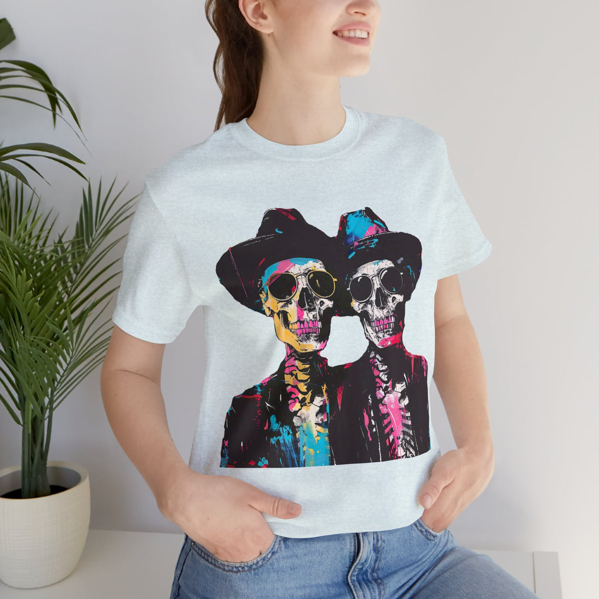 Neon Urban Art Halloween Skeleton Shirt | Expressionist Art Shirt | Unisex Jersey T-shirt