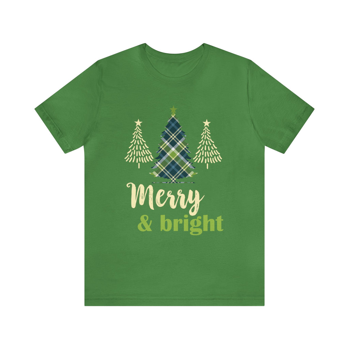 Merry & Bright Christmas Tree Plaid Shirt | Cute Christmas Gift | Unisex Jersey T-shirt