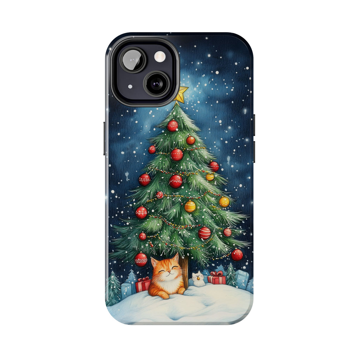 Cute Cat Christmas Tree Phone Case | iPhone 16 15 14 13 Case | Samsung Galaxy S24 S23 S22 S21 Case | Tough Impact-resistant Phone Case