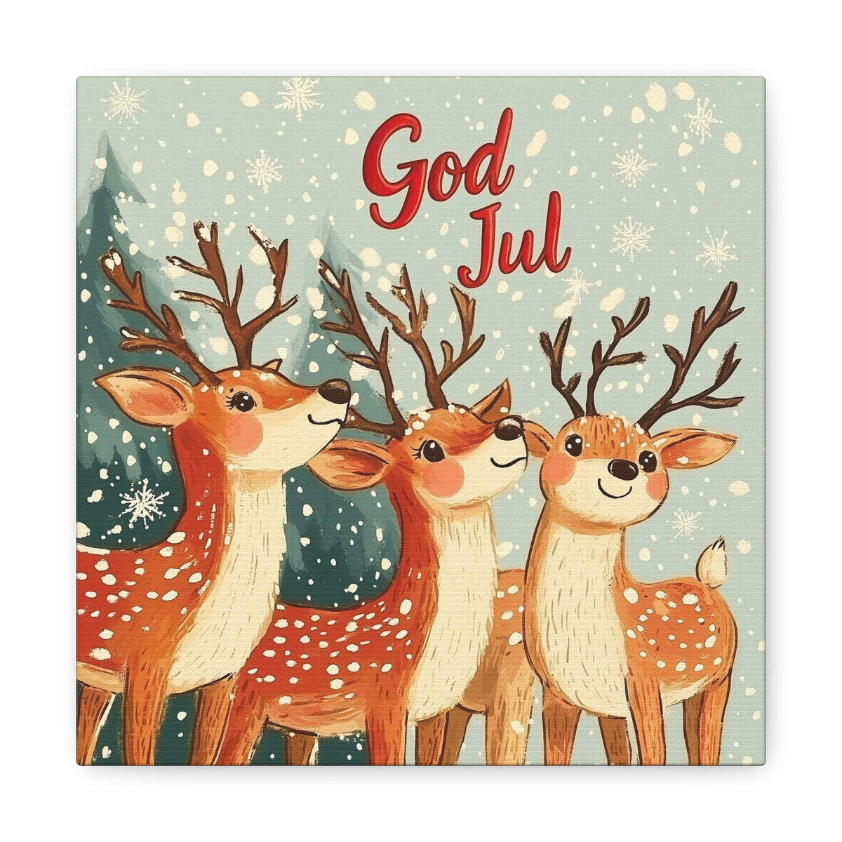 God Jul Scandinavian Christmas Reindeer Wall Art | Nordic Christmas Gift Home Decor  | Farmhouse Wall Art | Square Canvas Gallery Art