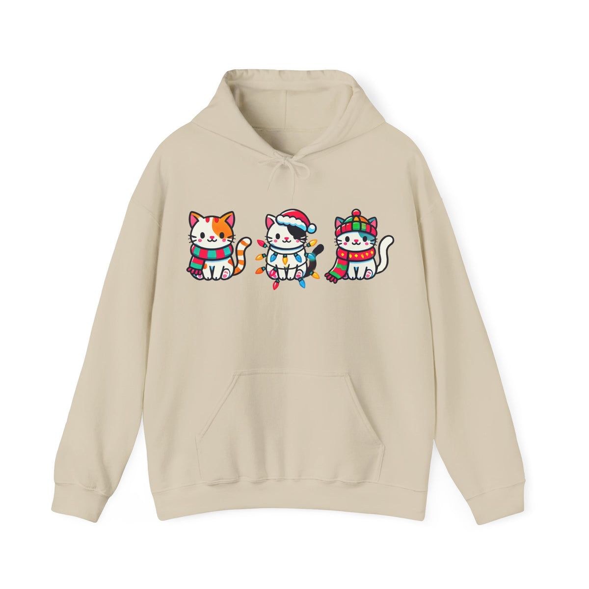 Cute Kawaii Cat Christmas Lights Shirt | Christmas Cat Sweatshirt Hoodie | Cat Lover Gift For Her | Unisex Hooded Sweatshirt