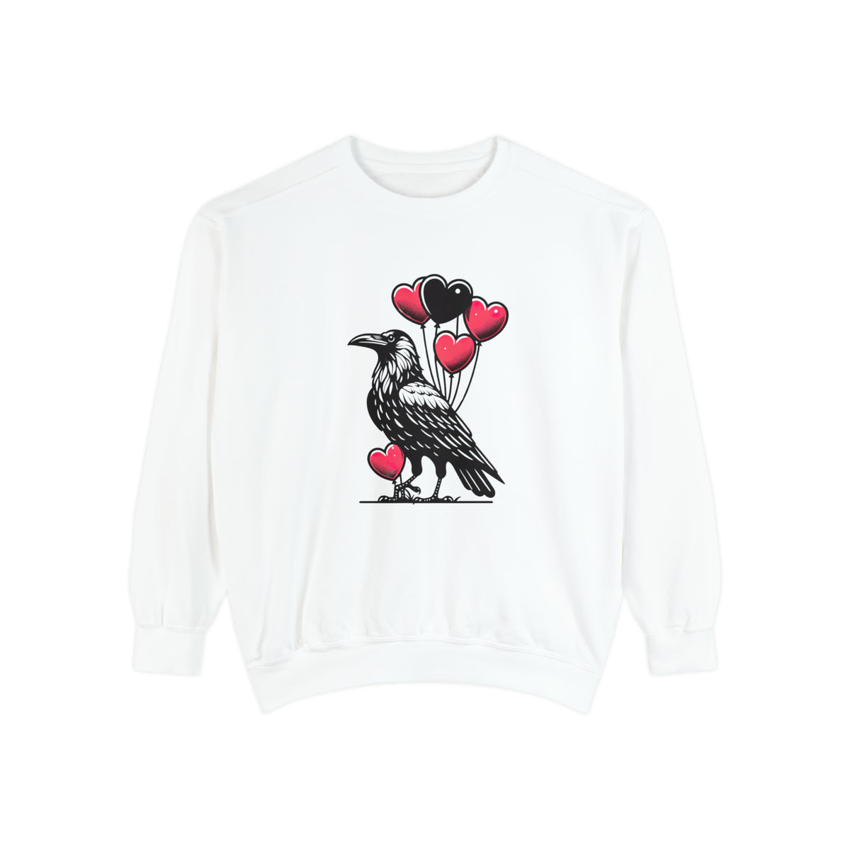 Crow Heart Balloons Valentines Day Shirt | Cute Crow Bird Lover Gift | Unisex Garment-Dyed Sweatshirt
