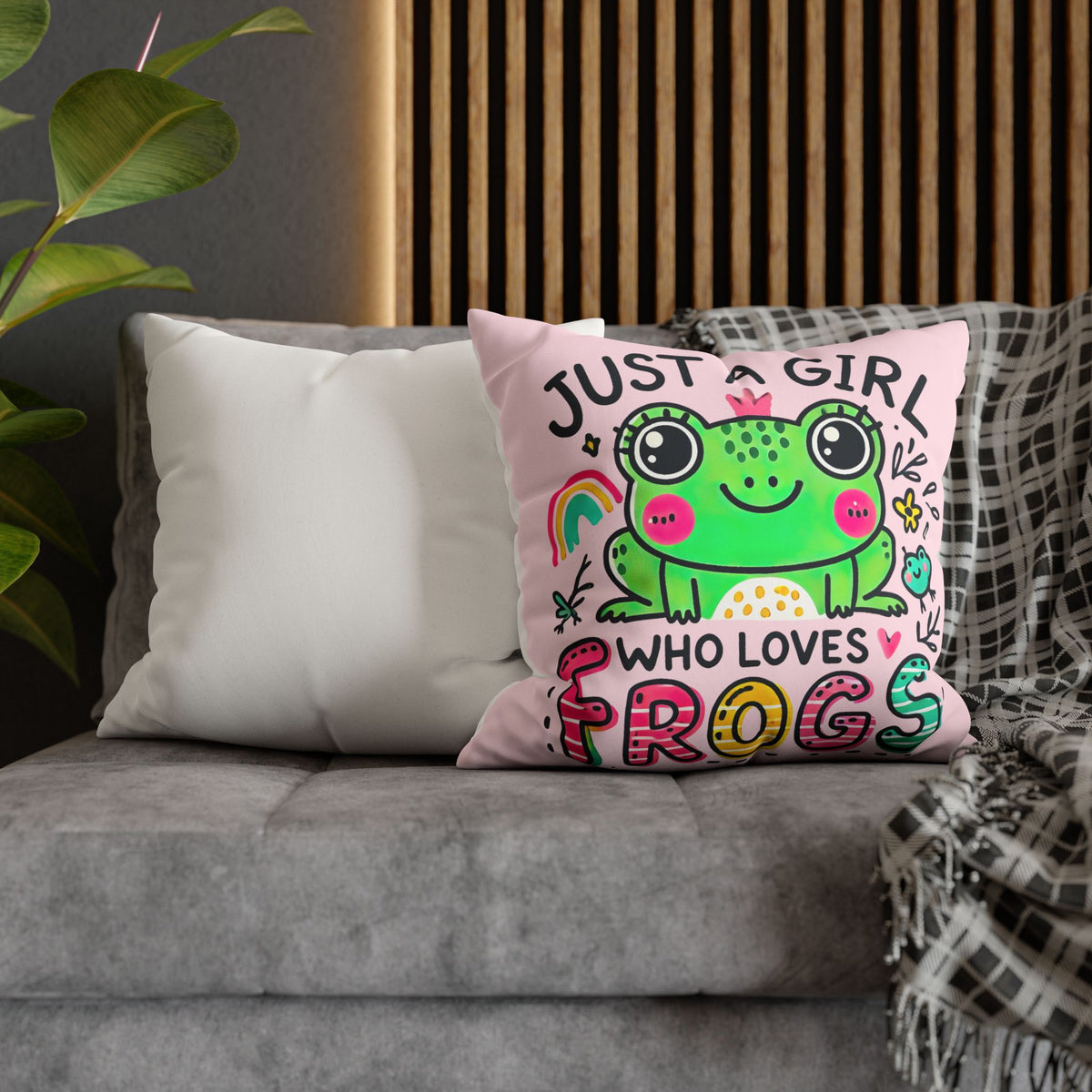 Just A Girl Who Loves Frogs Cute Frog Pillowcase | Kawaii Frog Gift For Her | Nature Lover Gift | Faux Suede Square Pillowcase