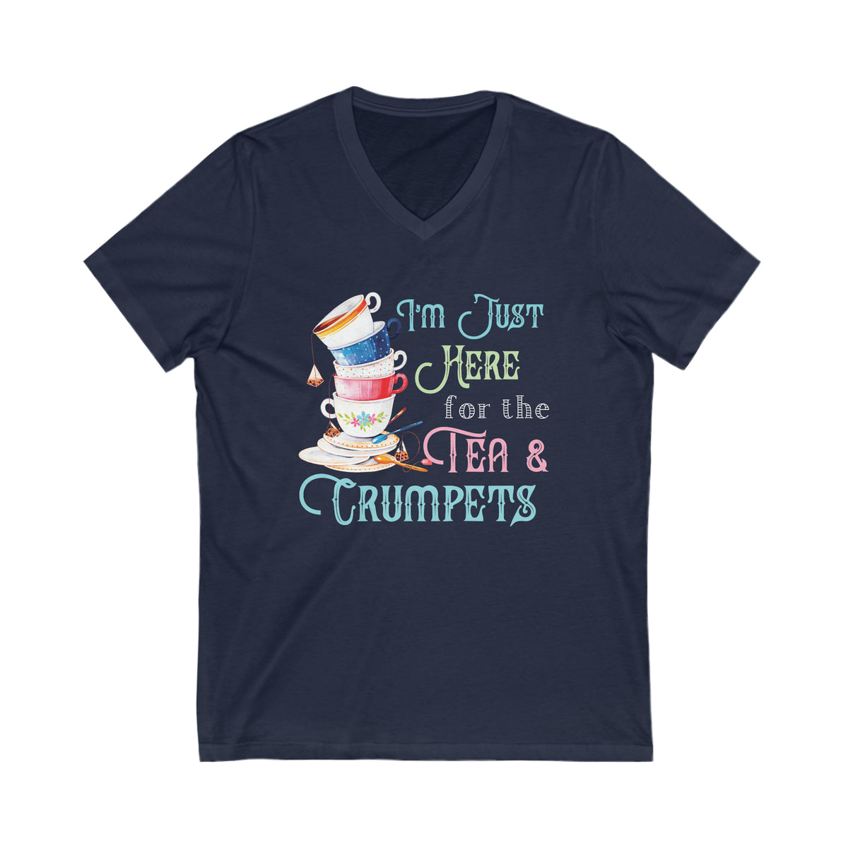 Tea & Crumpets Tea Cups Funny Shirt | Tea Lover Gift | Unisex V-neck T-shirt