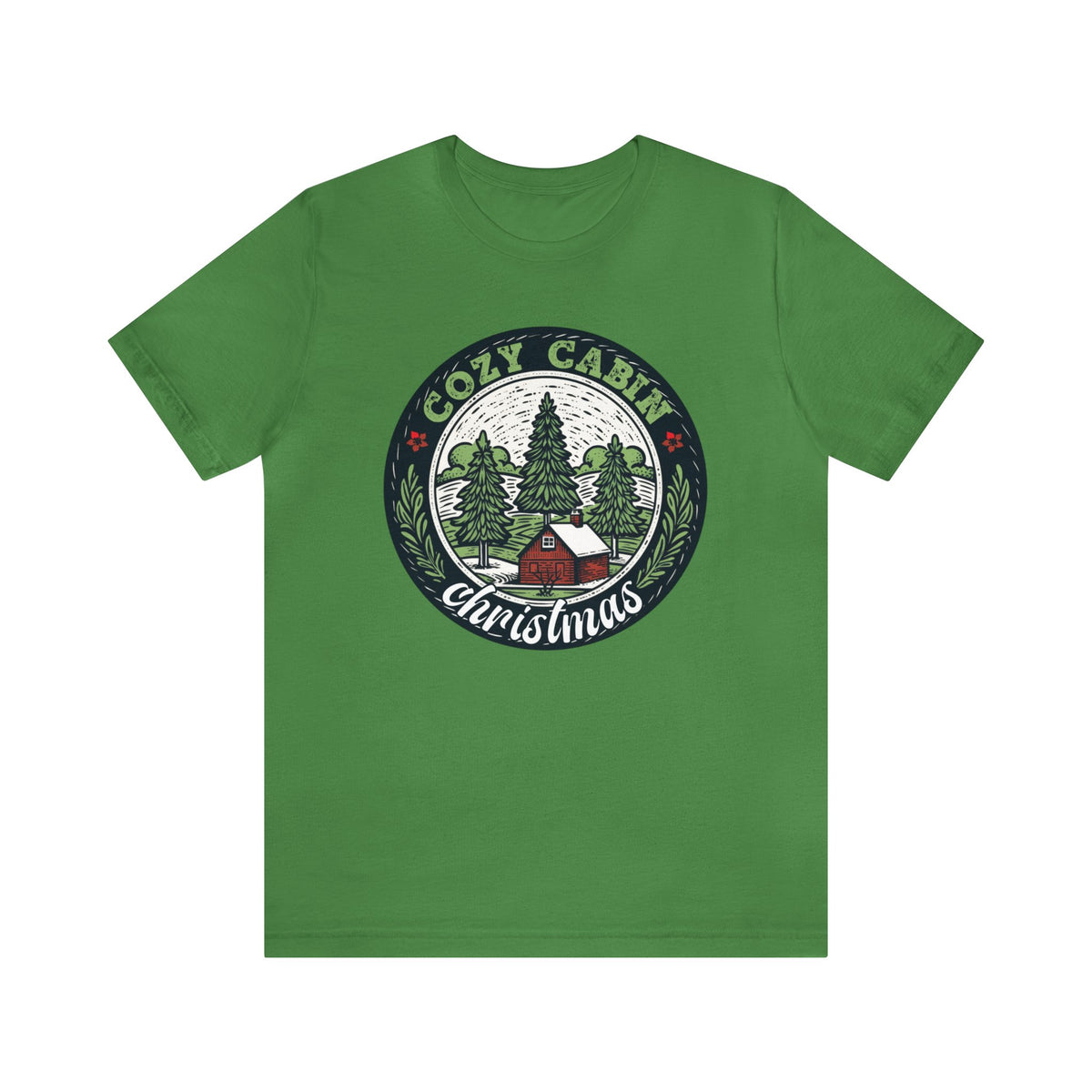 Cozy Cabin Christmas Tree Shirt | Vintage Christmas Gift For Her | Unisex Jersey T-shirt
