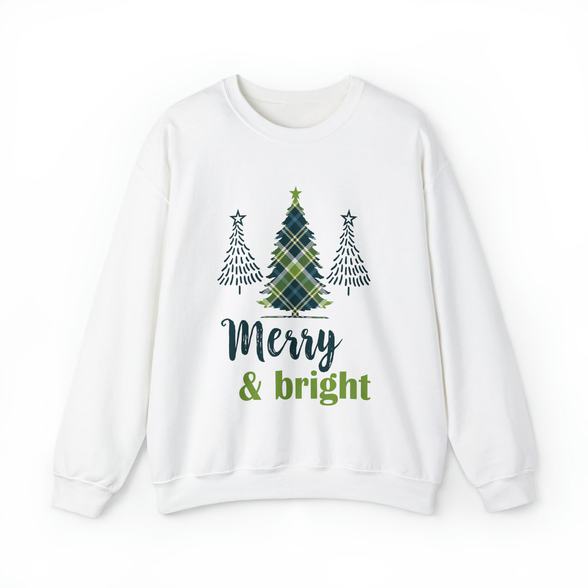 Merry & Bright Christmas Tree Plaid Shirt | Cute Christmas Gift | Unisex Crewneck Sweatshirt