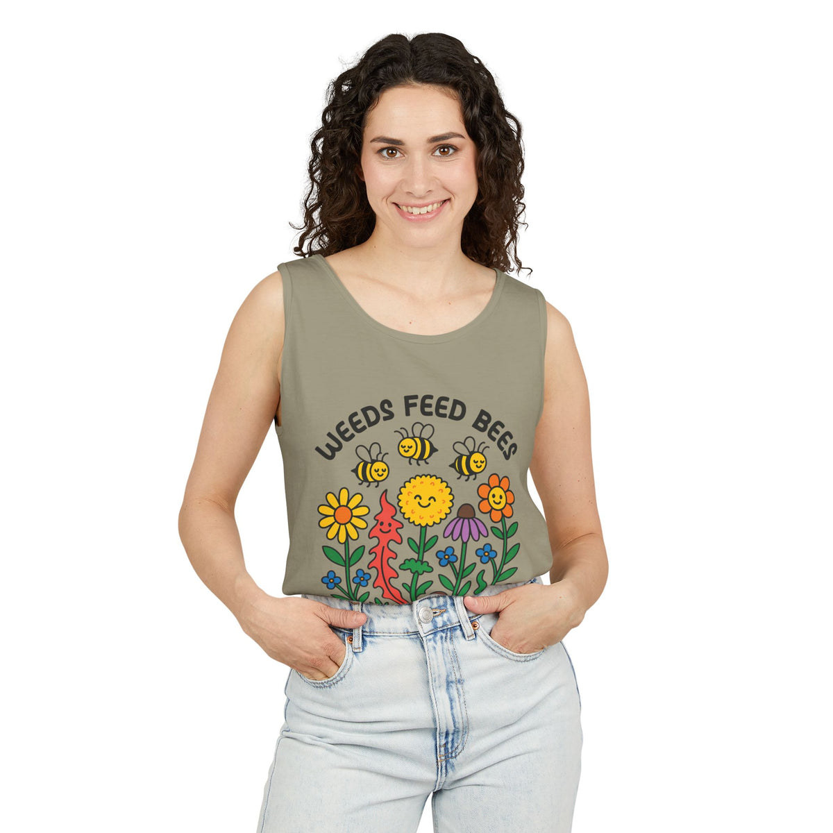 Weeds Feed Bees Bee Garden Shirt | Save the Bees Nature Lover Gift | Eco Gardening Shirt | Unisex Garment-Dyed Tank Top