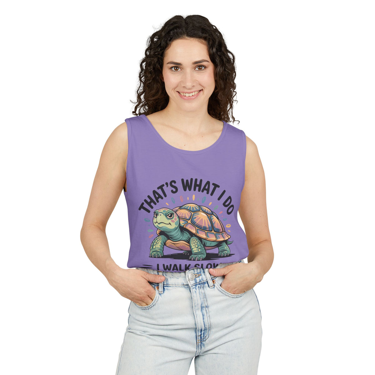 Walk Slow Know Things Cute Turtle Shirt | Funny Walking Gift | Motivational Shirt | Unisex Garment-Dyed Tank Top