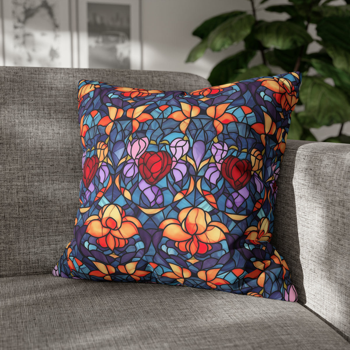 Valentine Heart Stained Glass Pillow Case
