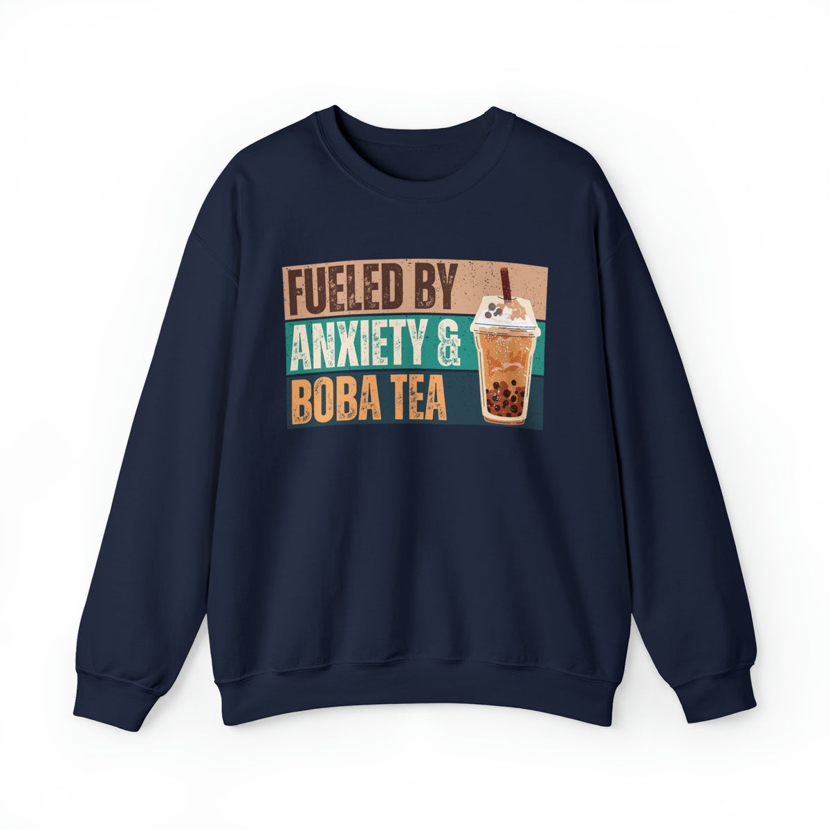 Funny Boba Tea Shirt | Fueled by Anxiety Shirt | Bubble Tea Lover Gift | Unisex Crewneck Sweatshirt