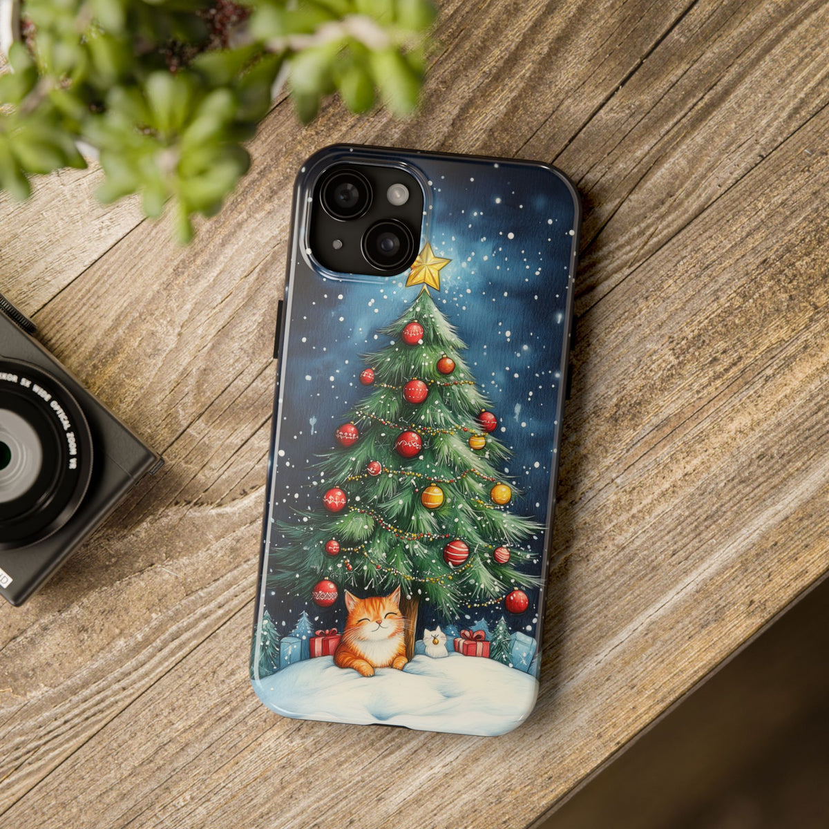 Cute Cat Christmas Tree Phone Case | iPhone 16 15 14 13 Case | Samsung Galaxy S24 S23 S22 S21 Case | Tough Impact-resistant Phone Case