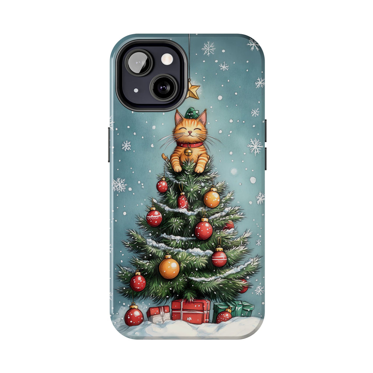 Cute Cat Christmas Tree Phone Case | iPhone 16 15 14 13 Case | Samsung Galaxy S24 S23 S22 S21 Case | Tough Impact-resistant Phone Case