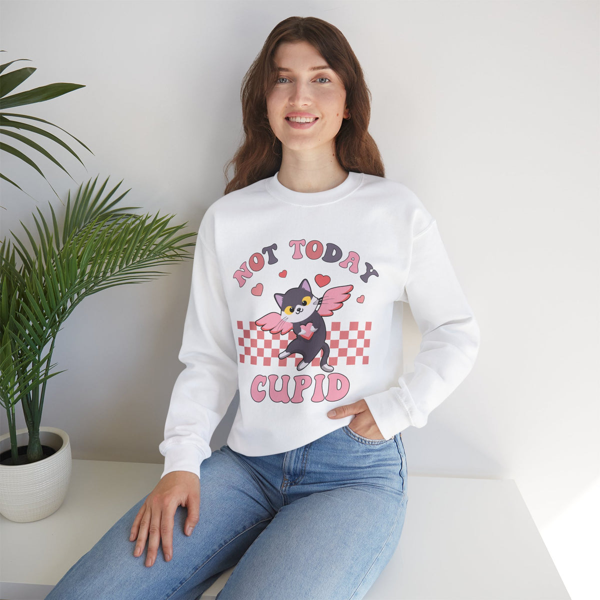 Not Today Cupid Galentines Day Sweatshirt | Funny Valentines Day Gift | Unisex Crewneck Sweatshirt