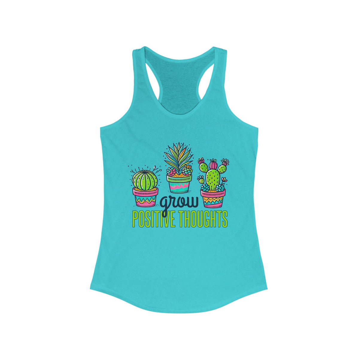 Grow Positive Thoughts Cactus Shirt | Positive School Counselor Shirt | Mindfulness Gift | Mental Health Shirt | Women's Slim-fit Racerback Tank