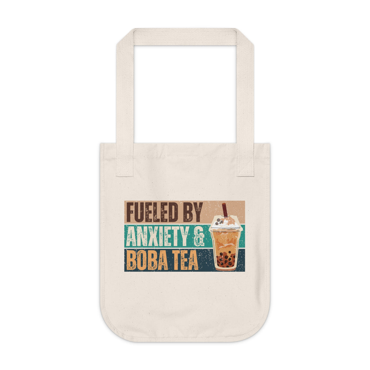 Funny Boba Tea Tote Bag | Fueled by Anxiety Book Bag | Bubble Tea Lover Gift | Organic Canvas Tote Bag