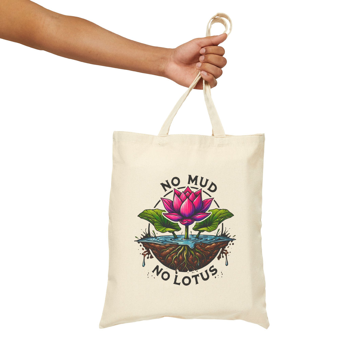 No Mud No Lotus Inspirational Quote Tote | Lotus Flower Zen Tote Bag | Mindfulness Gift For Her | Positive Thoughts Yoga Bag | Cotton Canvas Tote Bag