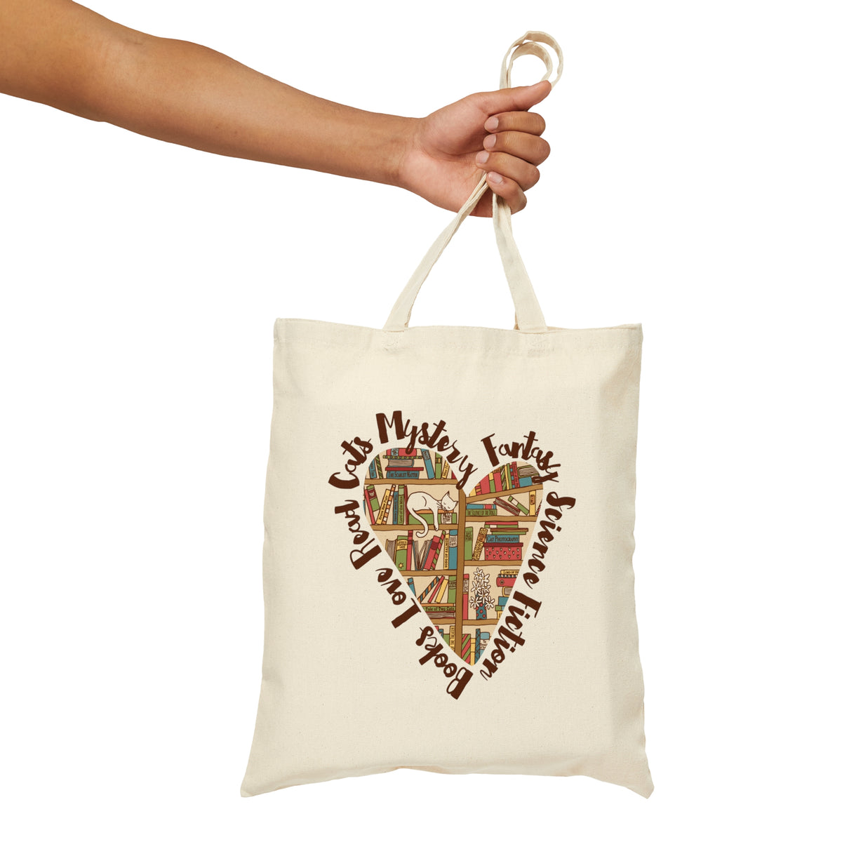 Book Lover Heart Cat Lady Tote Bag | Cat Lover Bookworm Gifts Book Bag | Canvas Tote Bag