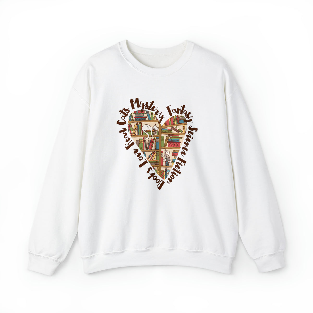 Book Lover Heart Cat Lady T-shirt | Cat Lover Bookworm Gifts | Unisex Crewneck Sweatshirt