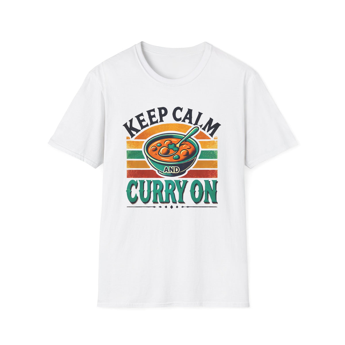 Keep Calm Curry On Indian Funny Foodie Shirt | Indian Food Shirt | Funny Indian Gift | Unisex Soft style T-Shirt