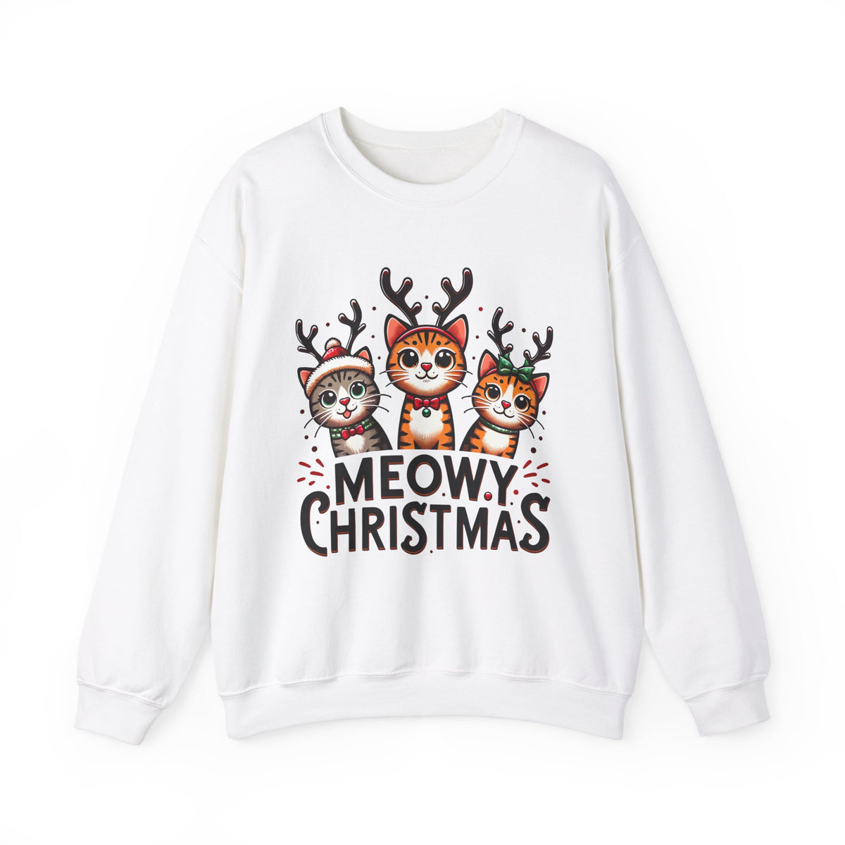 Meowy Christmas Funny Cat Shirt | Cat Lover Gift |  Cute Reindeer Shirt |  Merry Christmas Gift | Unisex Crewneck Sweatshirt