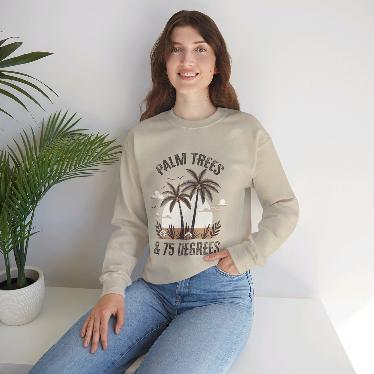 Palm Trees 75 Degrees California Beach Shirt | Beach Bum Shirt | Beach Lover Gift | Unisex Crewneck Sweatshirt