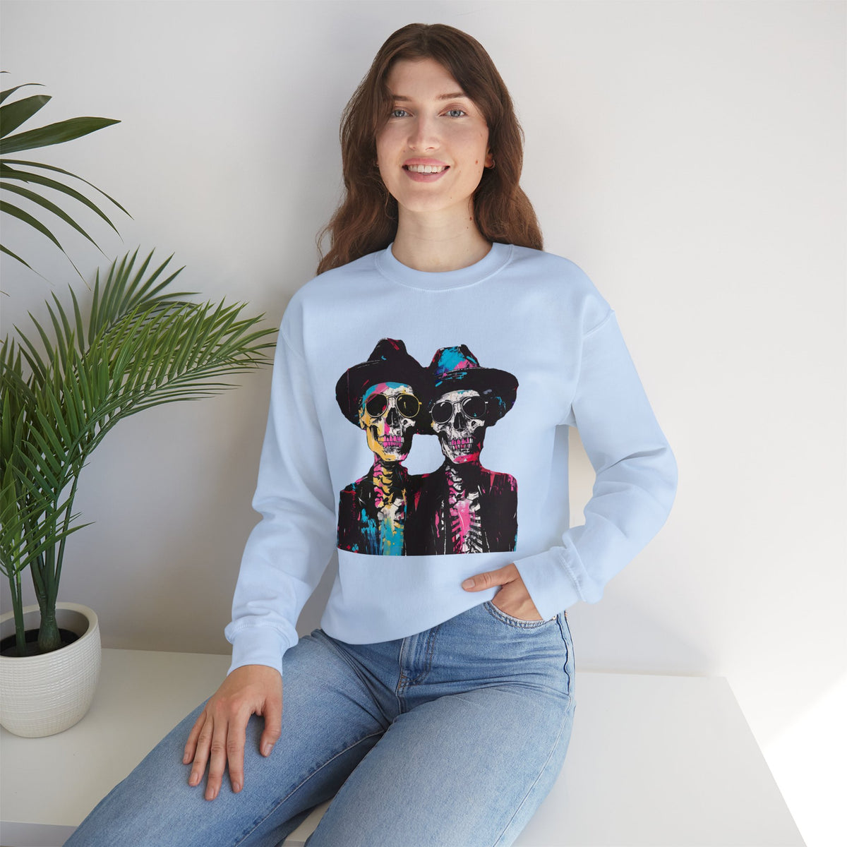 Neon Urban Art Halloween Skeleton Shirt | Expressionist Art Shirt | Unisex Crewneck Sweatshirt