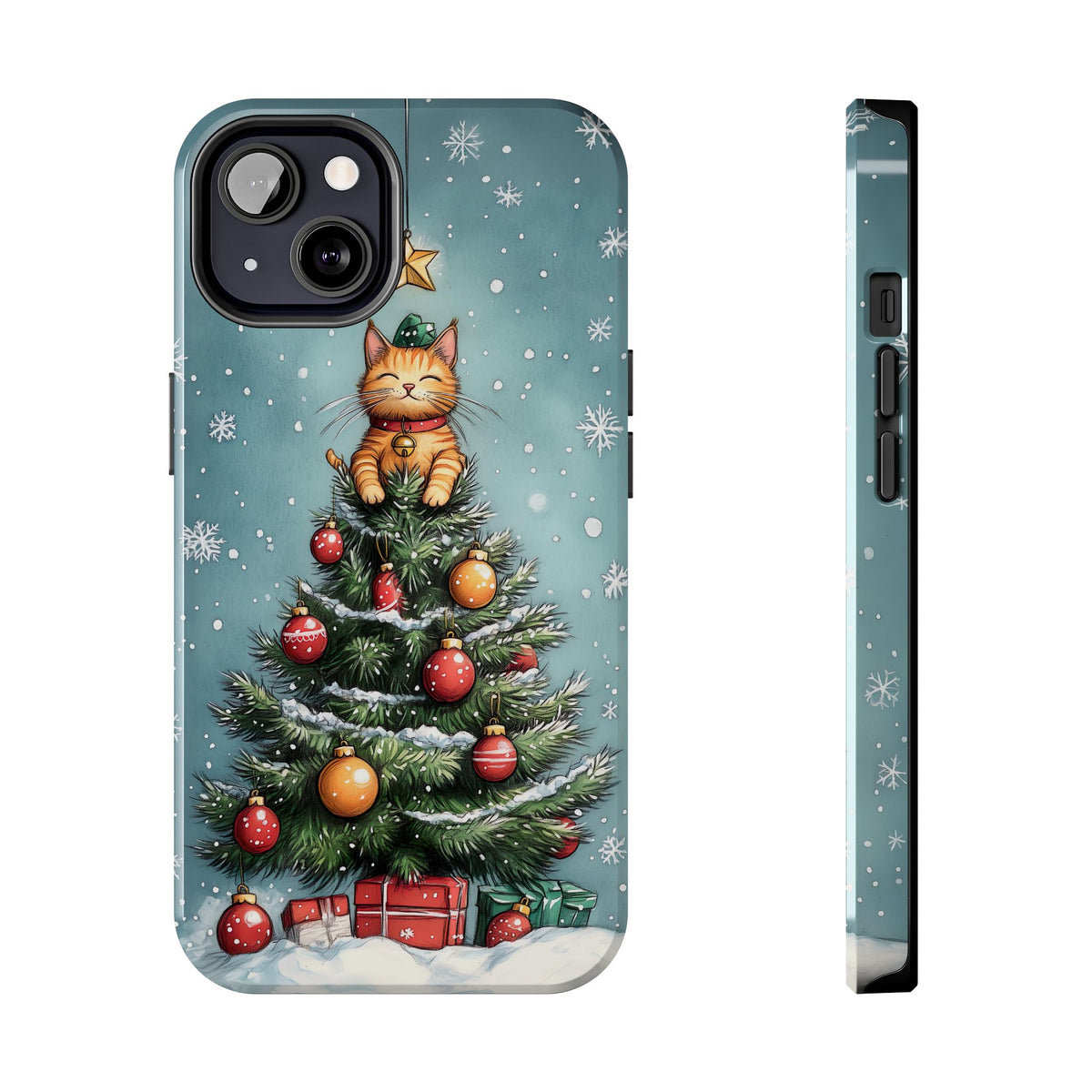 Cute Cat Christmas Tree Phone Case | iPhone 16 15 14 13 Case | Samsung Galaxy S24 S23 S22 S21 Case | Tough Impact-resistant Phone Case