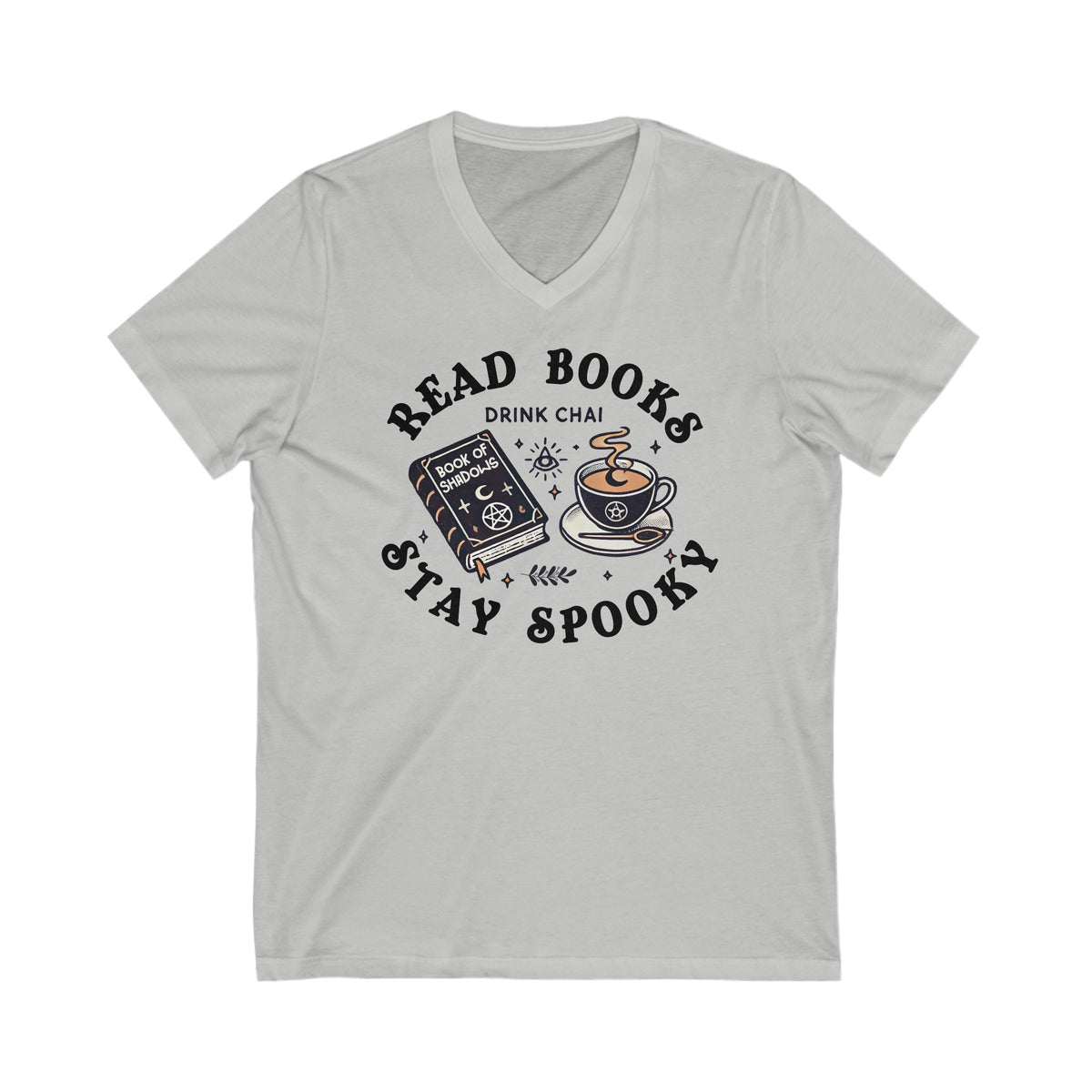 Read Books Drink Chai Be Spooky Vibes Shirt | Chai Tea Lover Gift | Unisex Jersey V-neck T-shirt