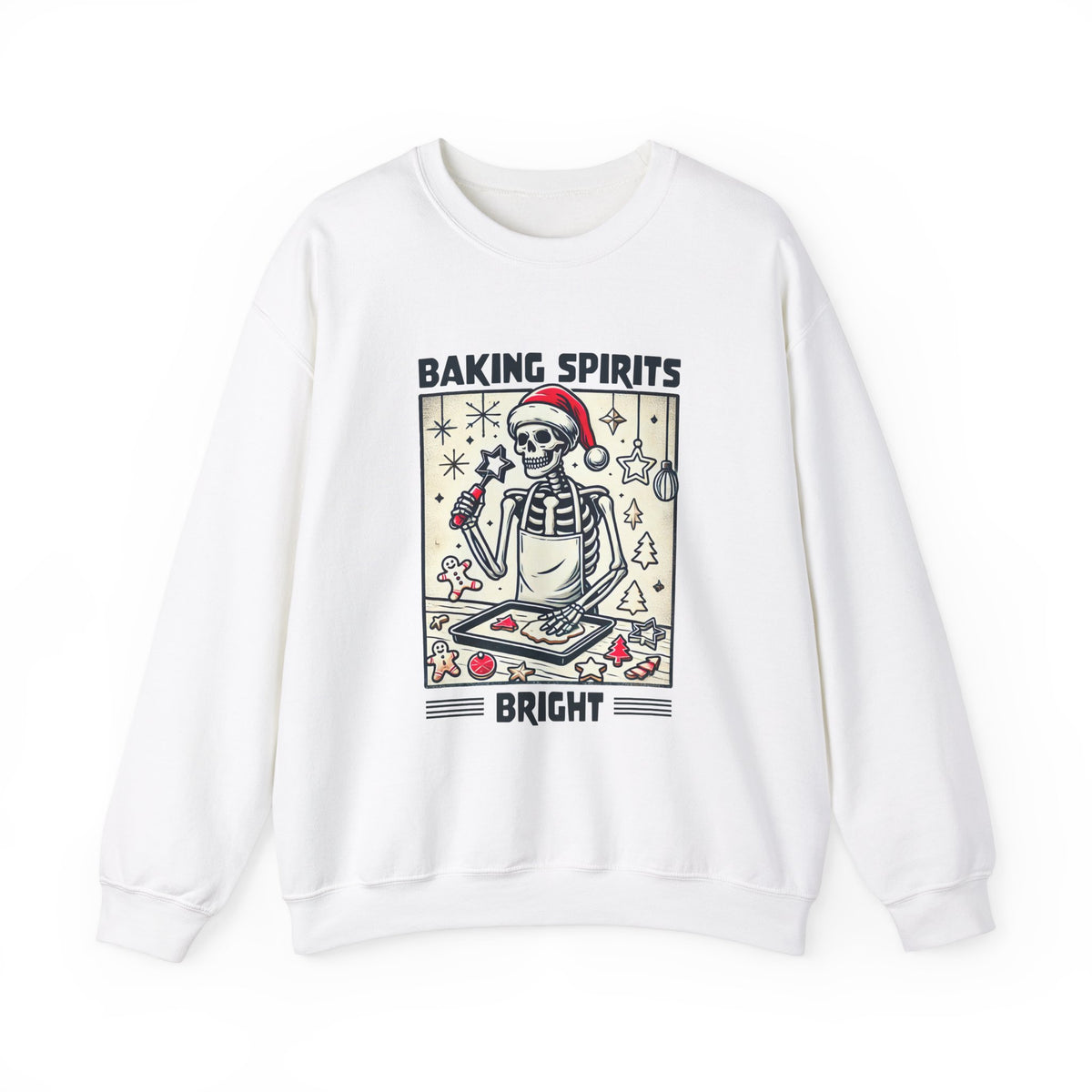 Baking Spirits Bright Christmas Skeleton Shirt | Christmas Baking Shirt | Goth Christmas Gift | Unisex Crewneck Sweatshirt