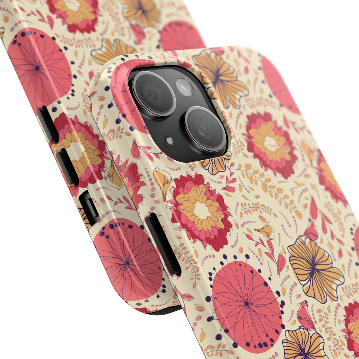 Coral Vintage Floral Print  iPhone 15 Case | iPhone 11 12 13 14 15 (all models) | Boho Gift for Her | Tough Phone Case