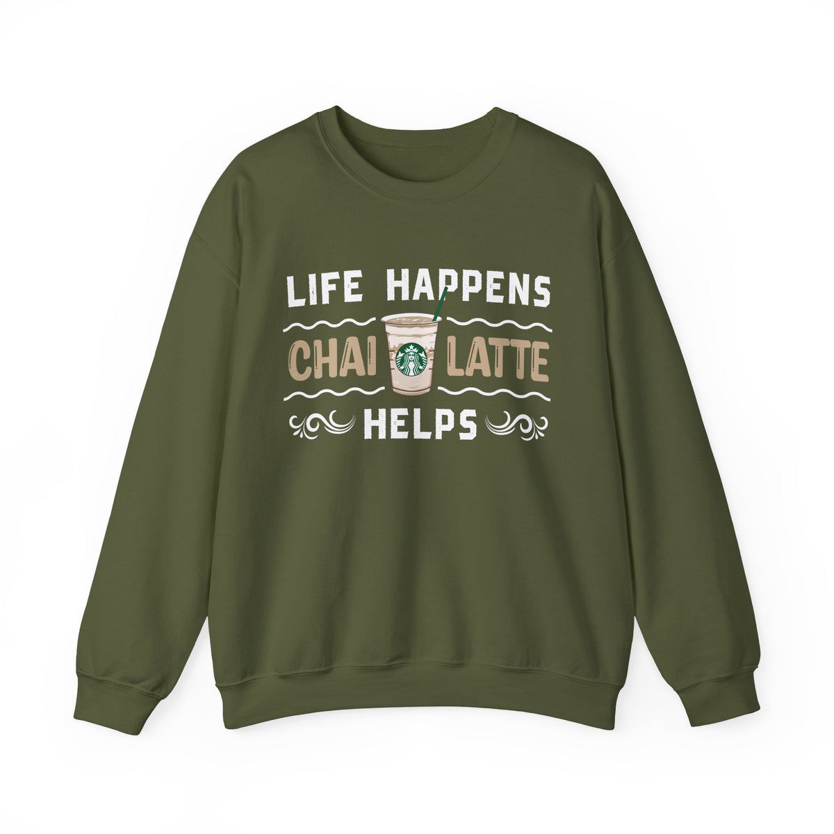 Life Happens Iced Chai Latte Helps Tea Shirt | Tea Lover Gift | Unisex Crewneck Sweatshirt