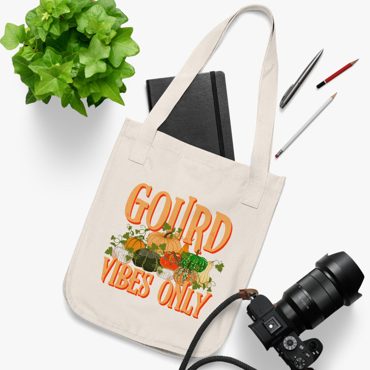 Gourd Vibes Only Fall Vibes Pumpkin Tote | Thanksgiving Gift | Organic Canvas Tote Bag