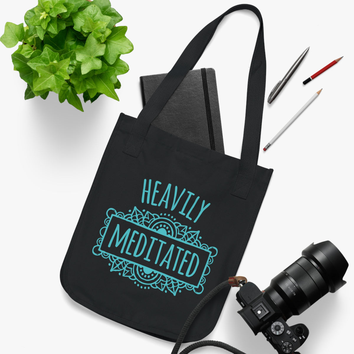 Heavily Meditated Funny Yoga Lover Tote Bag | Meditation Gift | Organic Canvas Tote Bag
