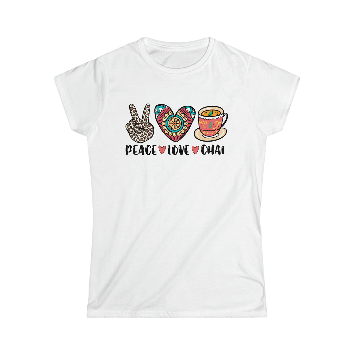 Peace Love Chai Tea Leopard Print Tea Shirt | Tea Lover Gift Indian Shirt  | Women's Slim-Fit Soft Style Tee