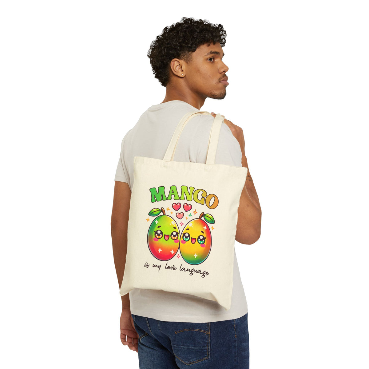 Mango Is My Love Language Kawaii Fruit Shirt | Cute Kawaii Valentine Shirt | Funny Mango Gift | Cotton Canvas Tote Bag