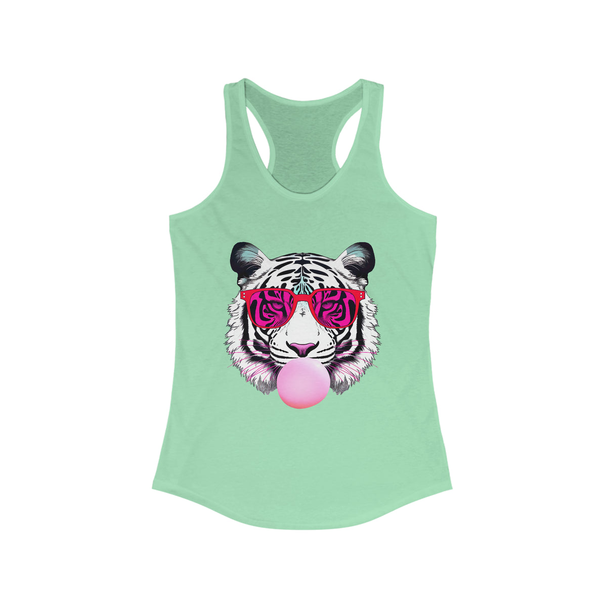 Bubblegum Pink Tiger Shirt | Tiger Face Shirt | Pop Art Shirt | Gift for Animal Lover Summer Shirt | Women's Slim-fit Racerback Tank Top