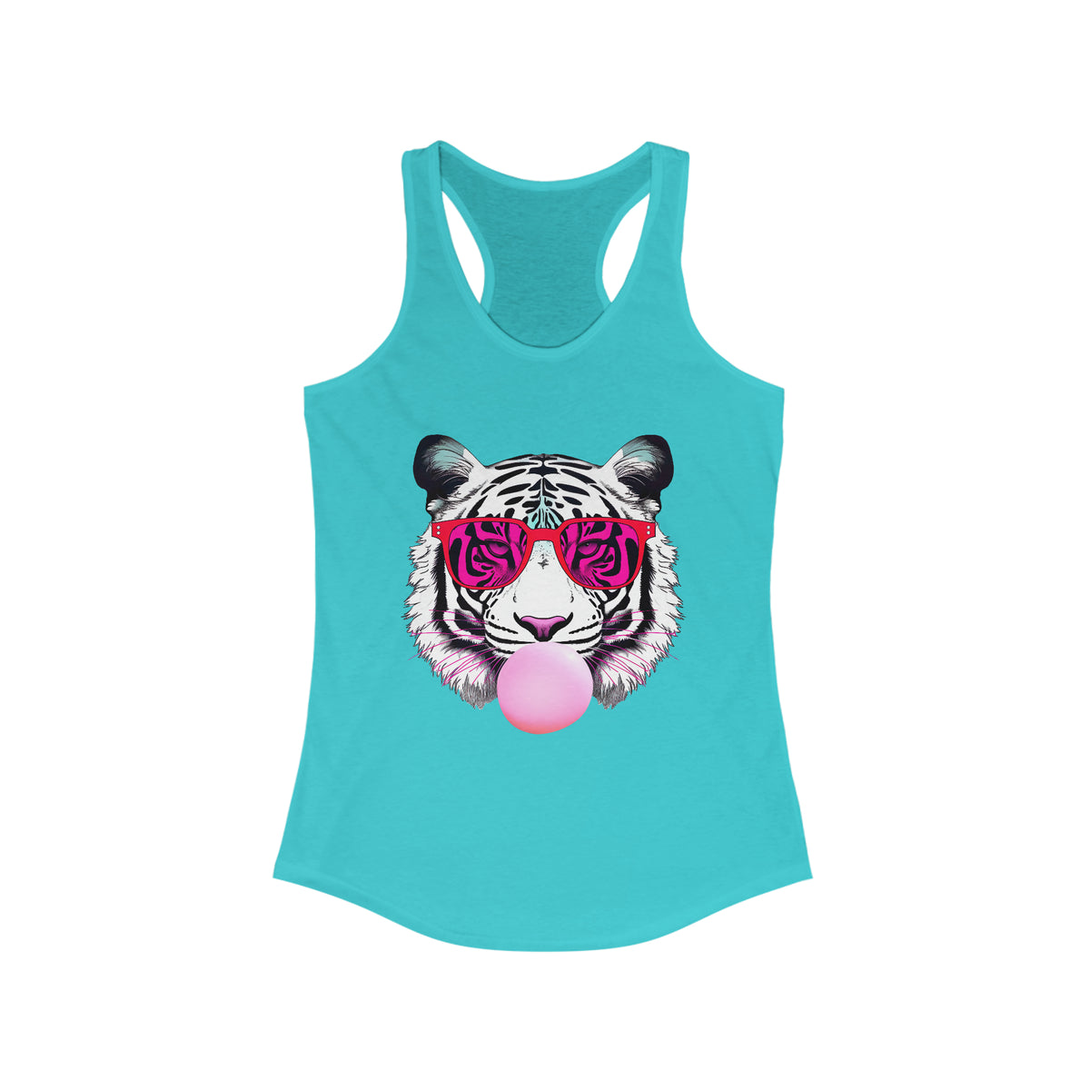 Bubblegum Pink Tiger Shirt | Tiger Face Shirt | Pop Art Shirt | Gift for Animal Lover Summer Shirt | Women's Slim-fit Racerback Tank Top