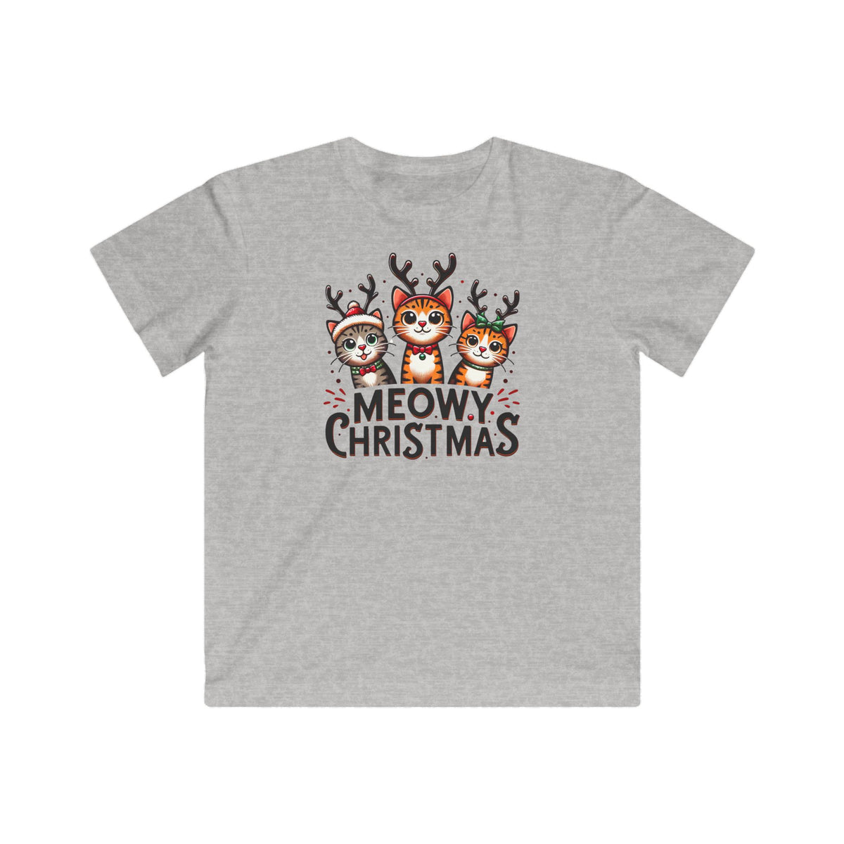 Meowy Christmas Funny Cat Shirt | Cat Lover Gift |  Cute Reindeer Shirt |  Merry Christmas Gift  | Kids Fine Jersey Tee