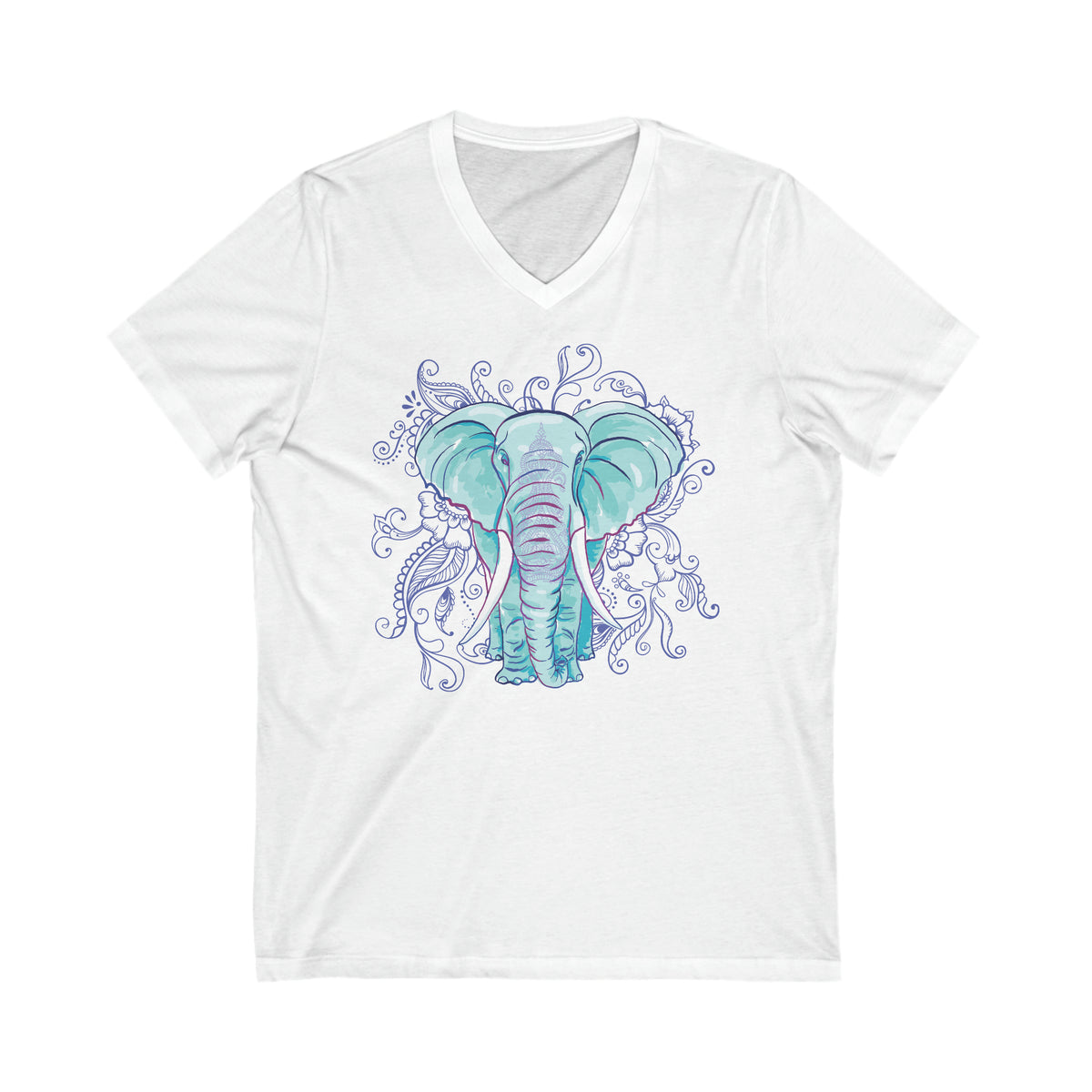 Indian Mandala Watercolor Art Elephant Shirt | Mandala Elephant Gift | Unisex Jersey V-neck T-shirt